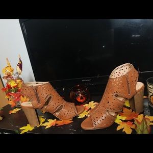 Brown/Tan Open Toed Bootie Heels